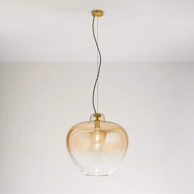 Sospensione Contemporanea Big Bowl Metallo Ottone Vetro Ambra 1 Luce E27