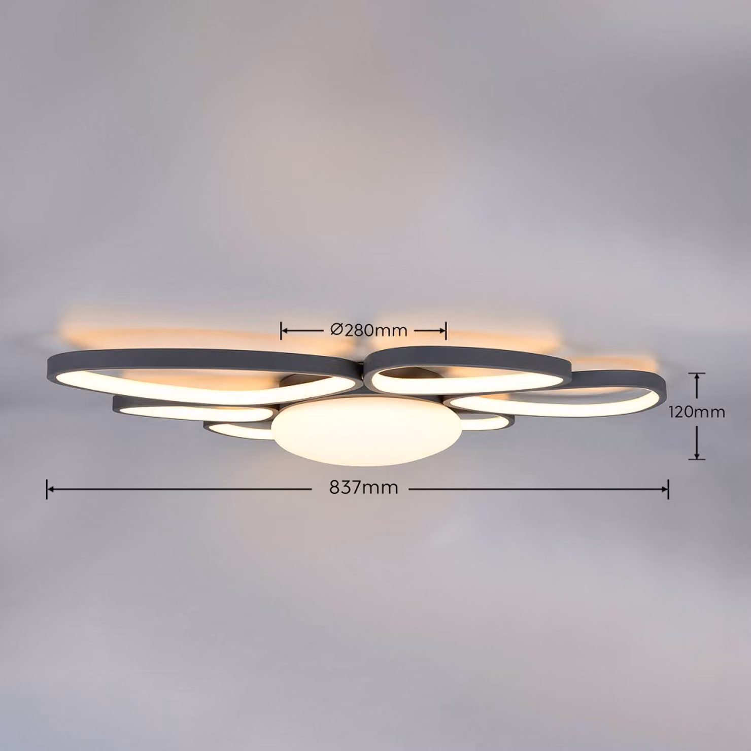 Trio Lighting Plafoniera soffitto Amelio, dimmerabile, Bianco / Opale, Soggiorno / Sala da pranzo, Plastica, Moderno, Plafoniera