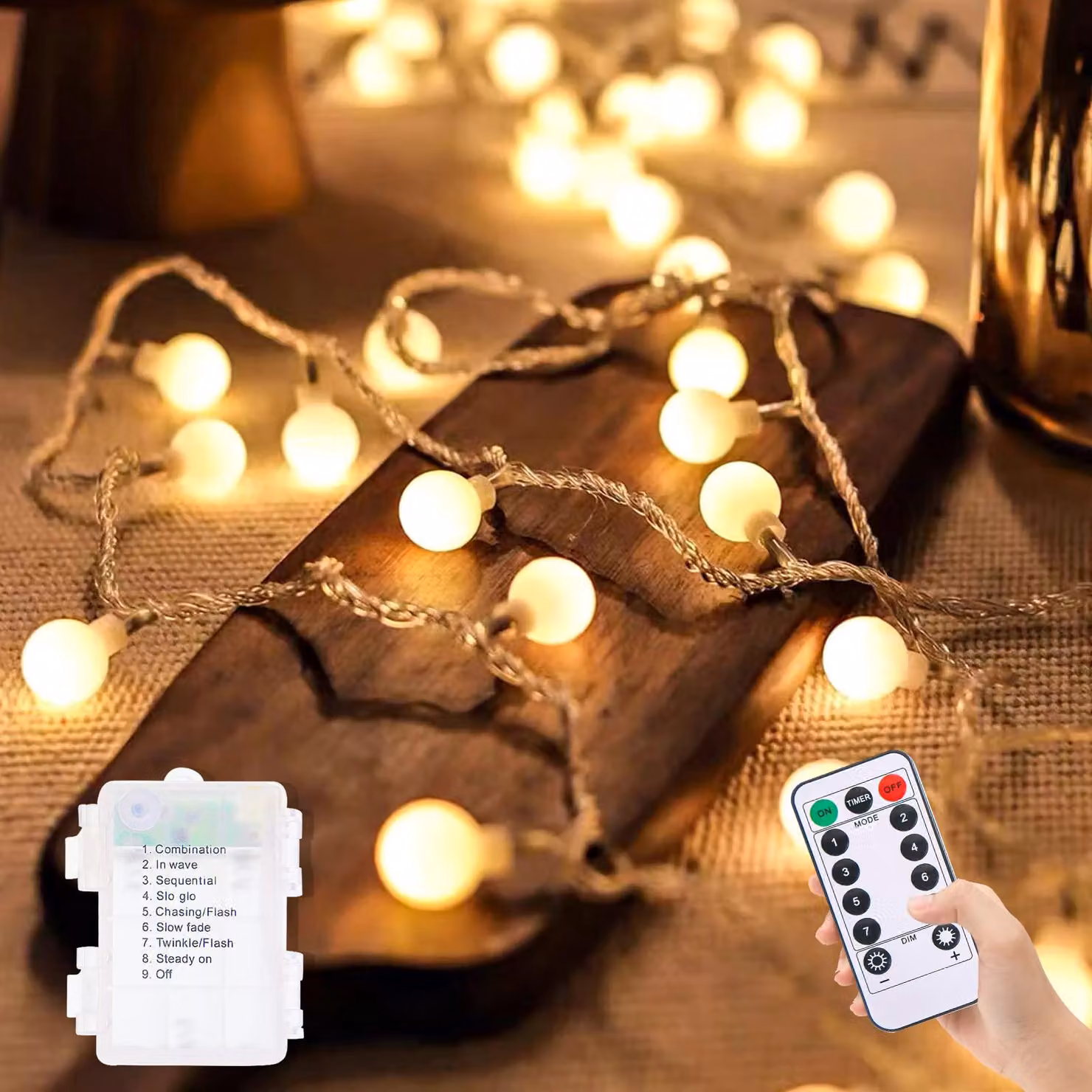 Catena luminosa con 40 LED, lunghezza 6 metri, luce bianco caldo, alimentazione a batteria, 8 modalità, grado di protezione IP65