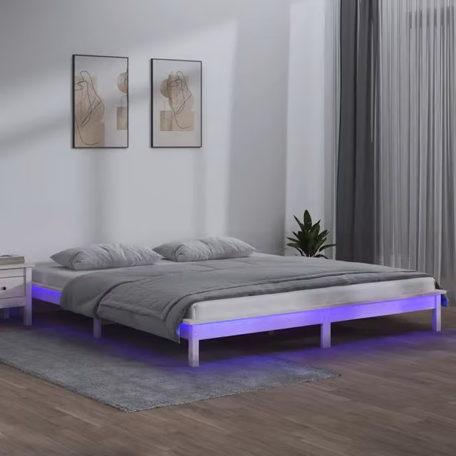 Giroletto LED-Struttura Letto con LED Bianco 120x190 cm Small Double Legno Massello 988724