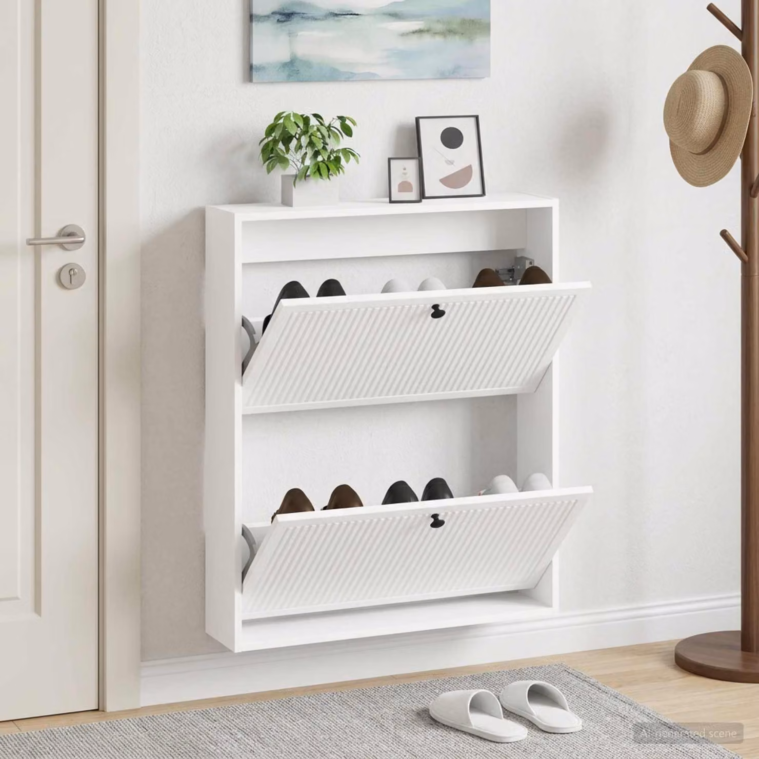 Mobiletto per scarpe da muro vidaXL moderno bianco L: 71 cm, P: 17 cm, H: 86 cm