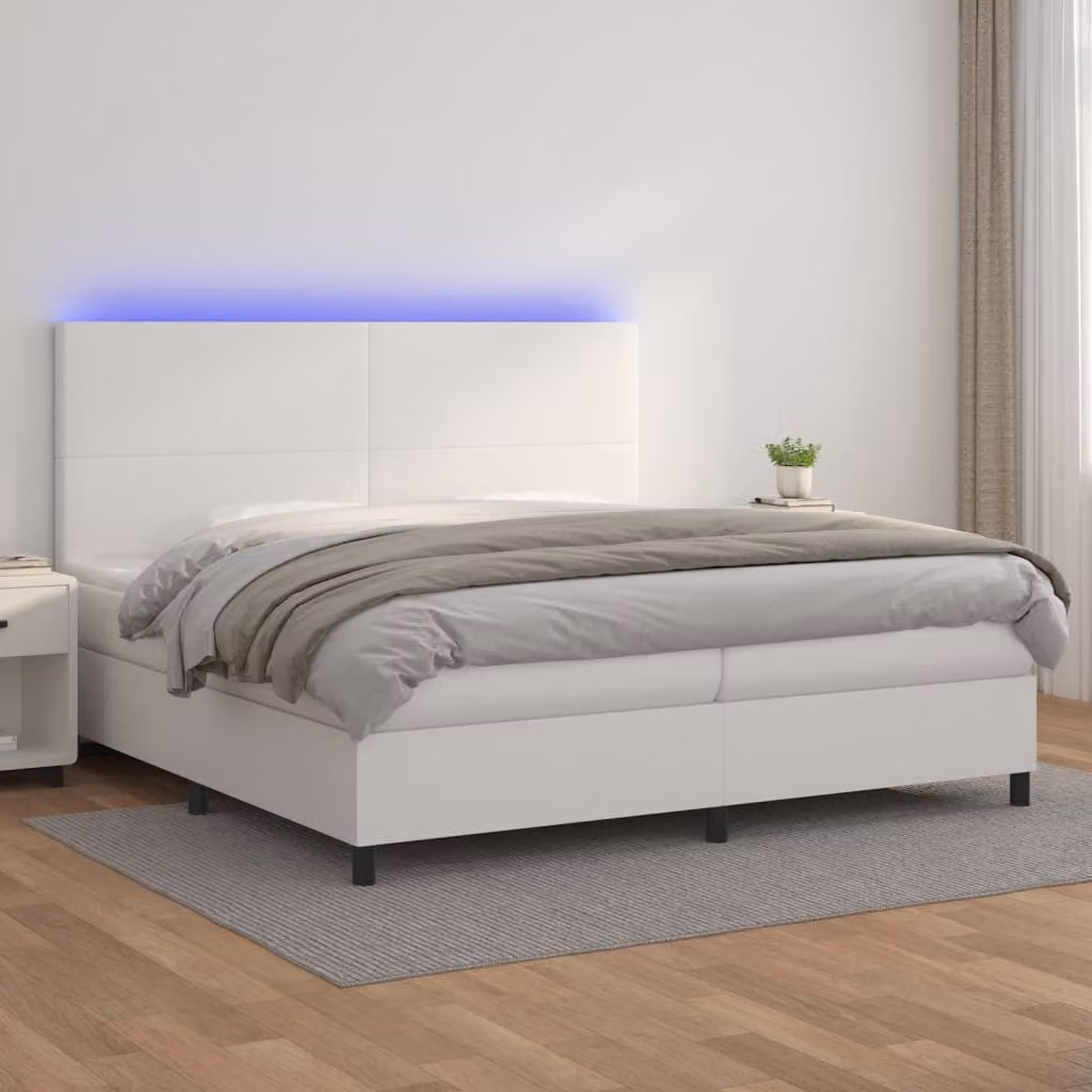 vidaXL Letto a molle con materasso e LED bianco 200x200 cm in Pelle finta - Letto a molle - Boxspringbetten - Bett - Schlafzimmermöbel
