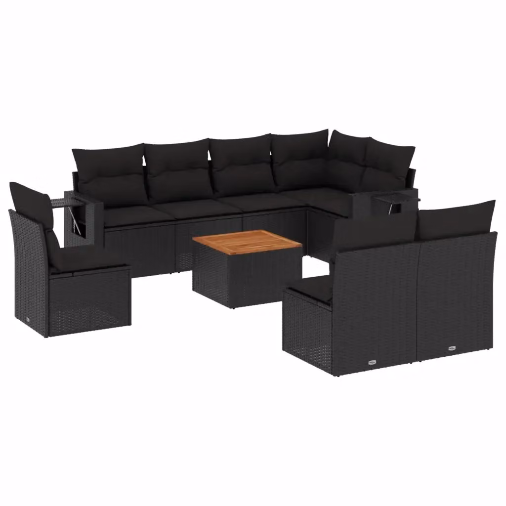Set di divani da giardino vidaXL in polyrattan nero con cuscini, componibile a forma di L per esterno – 2
