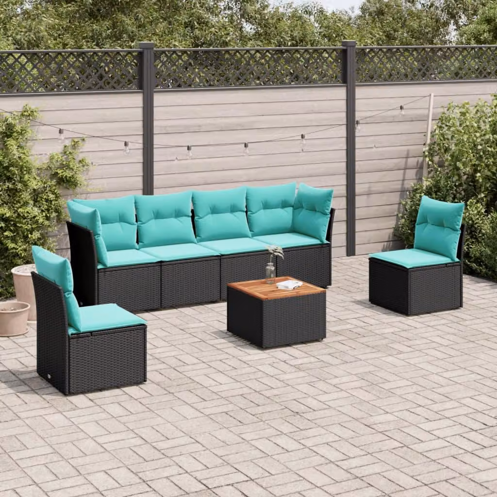 Maison Exclusive - Set da giardino 7 pezzi con cuscini in polyrattan nero