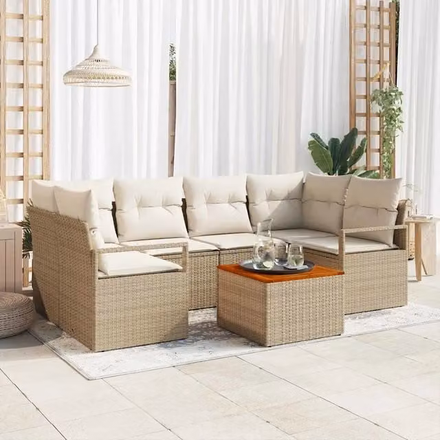 Set Divano da Giardino 7 pz Beige e Crema polyrattan 3356328