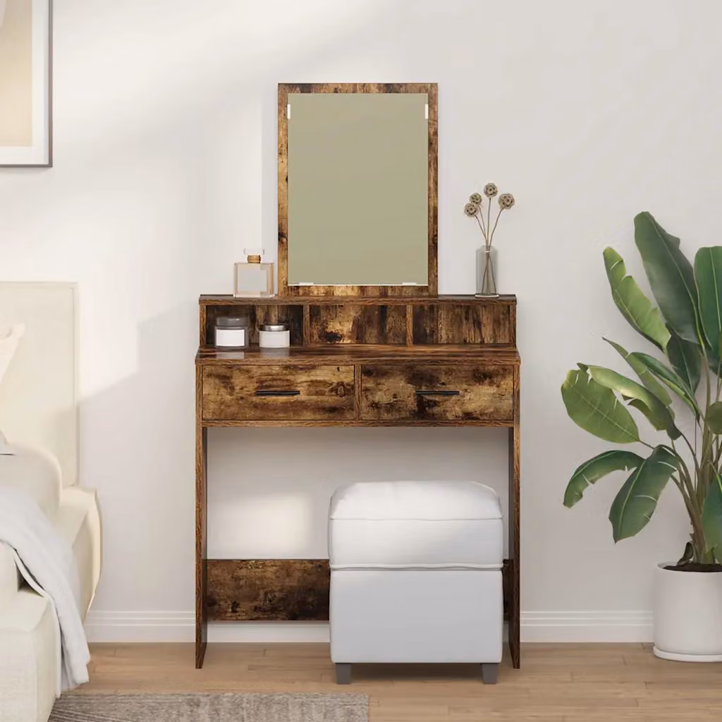 vidaXL Tavolo da Trucco Moderno in Rovere Fumé, L: 79 cm, P: 41 cm, H: 140 cm
