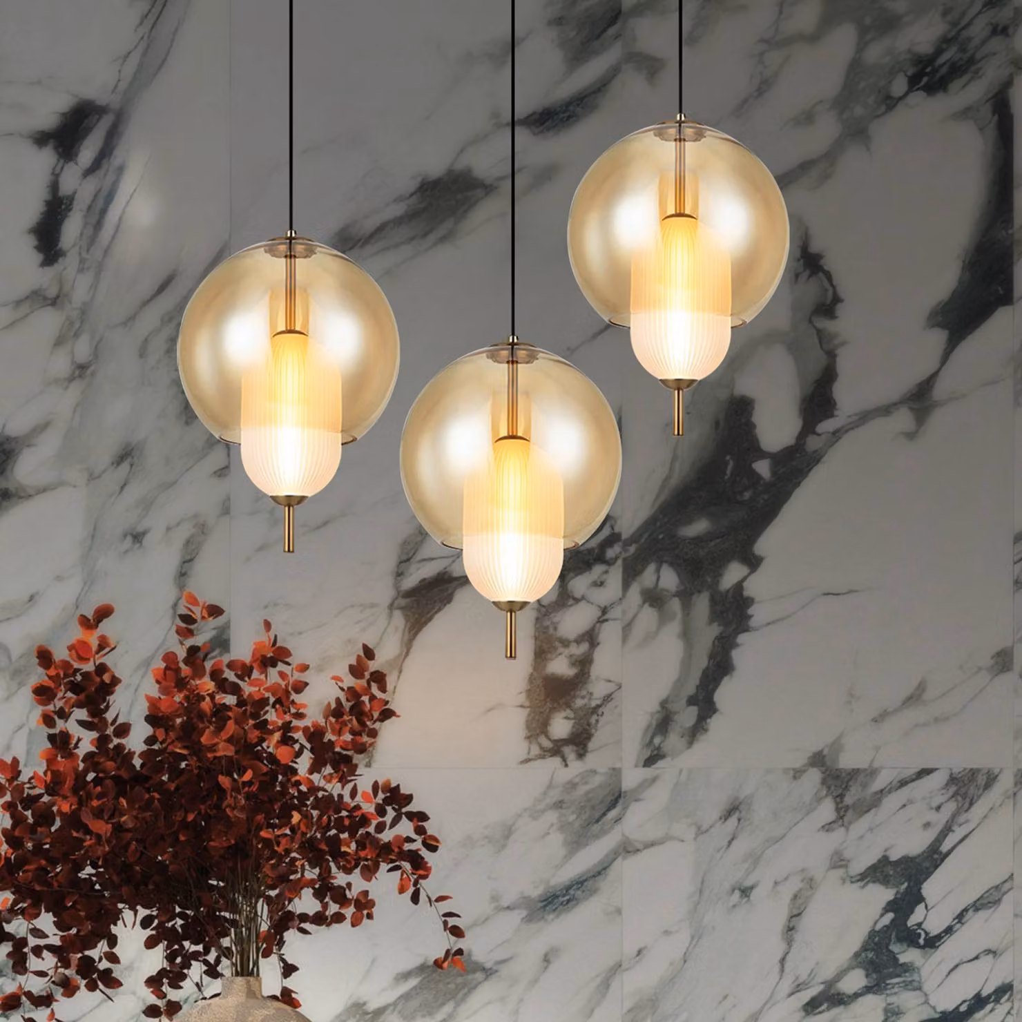 Viokef Lampada a sospensione in vetro Adol, Alluminio / Grigio / Zincato, Soggiorno / Sala da pranzo, Vetro, Lampada a sospensione