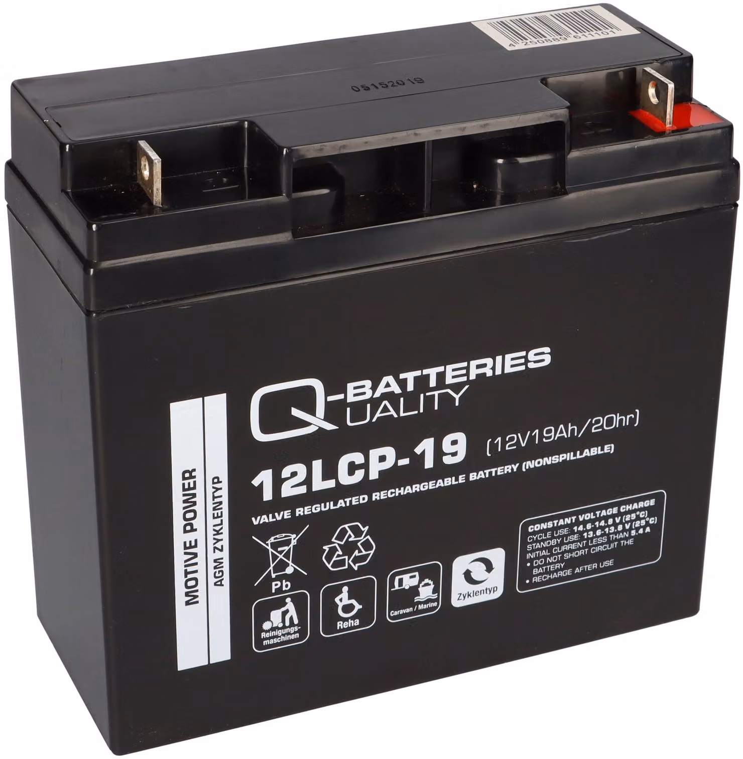 Batteria Q-Batteries 12LCP-19, 12 V, 19 Ah, AGM, adatta per cicli di scarica profondi