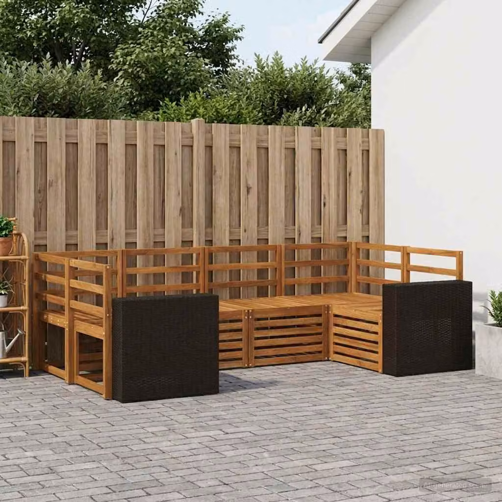 vidaXL Set di divani da esterno 6 pz in legno di acacia massello marrone con cuscini inclusi