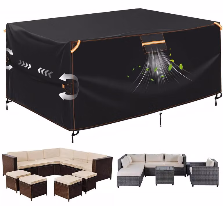 Telo protettivo per mobili da giardino, impermeabile, dimensioni 250x210x90 cm, tessuto Oxford 420D, con sistema di ventilazione, colore nero