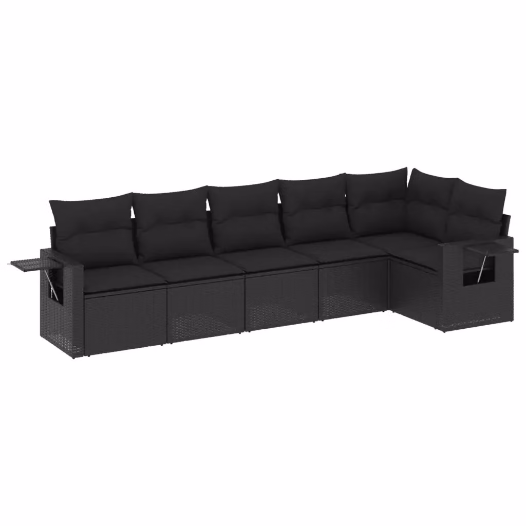 Set Divano da Giardino vidaXL 6 pz in Polyrattan Nero con Cuscini e Tavolino da Esterno a Forma di L – 2