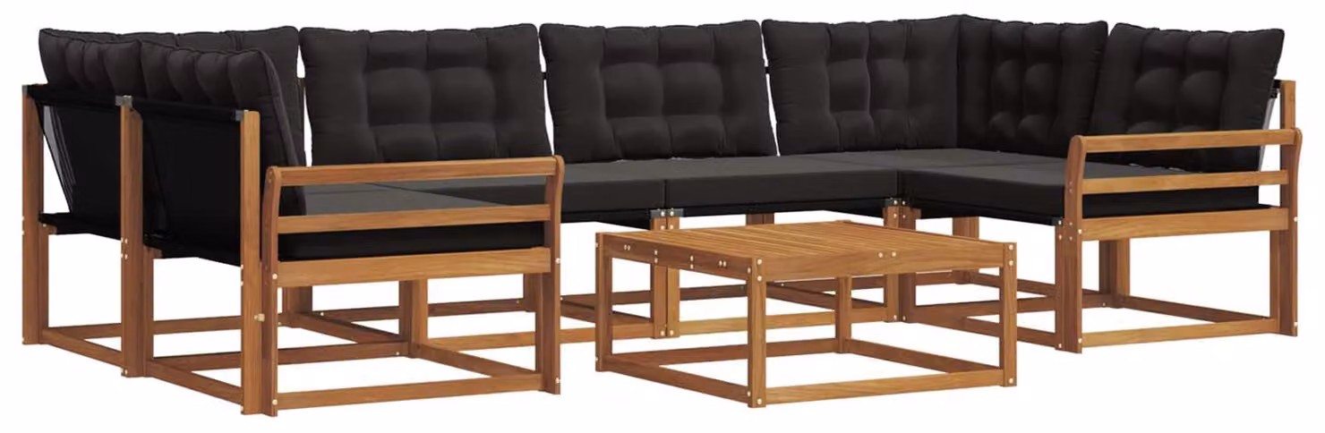 vidaXL Set da salotto da esterno, 7 pezzi, colore naturale e nero