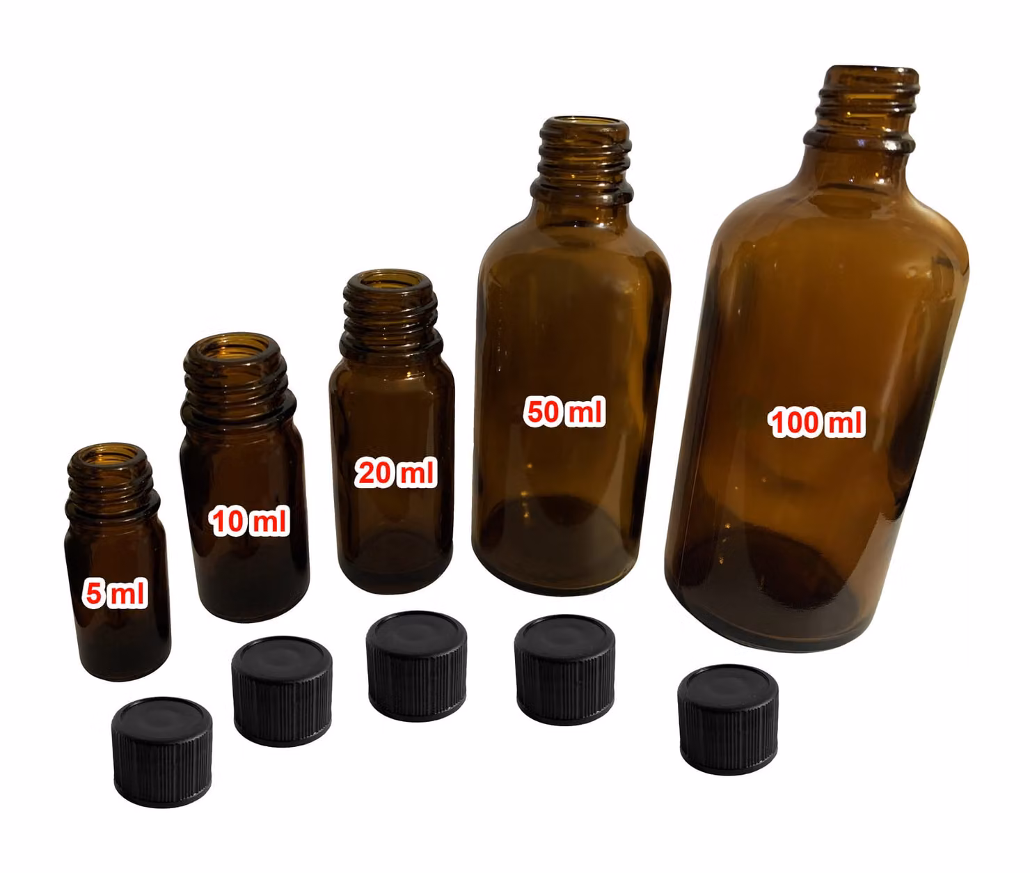 Set di 14 flaconi in vetro (50 ml) con tappo a vite nero