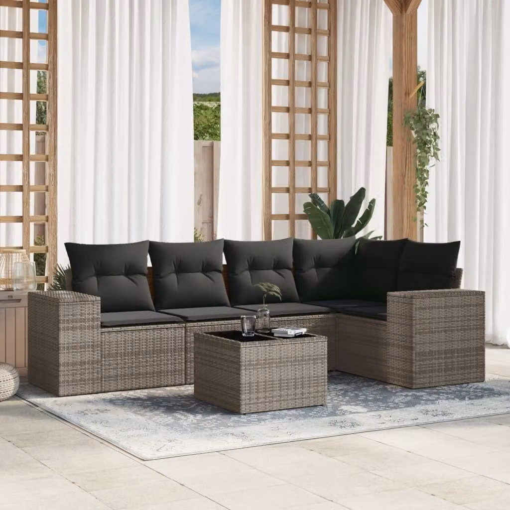 Maison Exclusive - Set Divano da Giardino 6 pz con Cuscini Grigio in Polyrattan