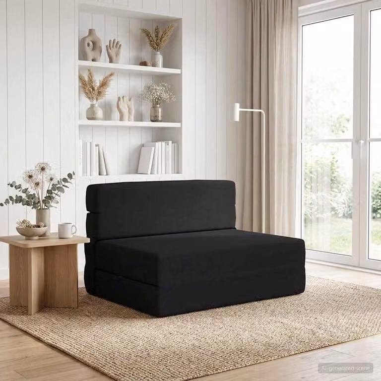 vidaXL Divano Letto Pieghevole Moderno in Tessuto Nero L: 72 cm, P: 70 cm, H: 60 cm