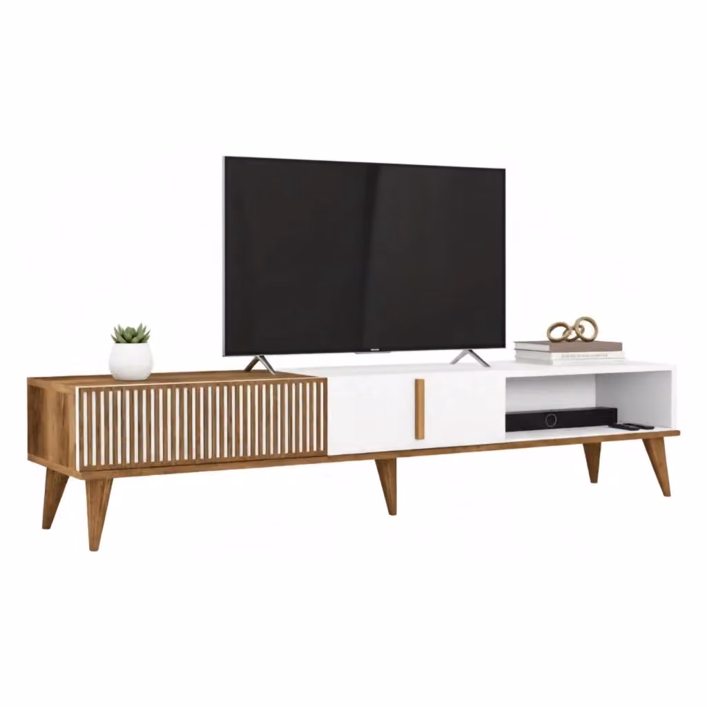 Mobile porta TV Jakuchu DMORA, Credenza da soggiorno moderna in Noce e Bianco, L 180 x P 40 x H 35 cm – 2
