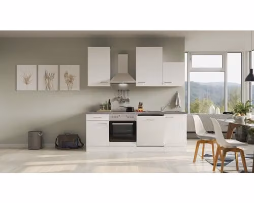 Blocco cucina con elettrodomestici Flex Well Varo 220 cm frontale colore mat bianco mobile colore bianco