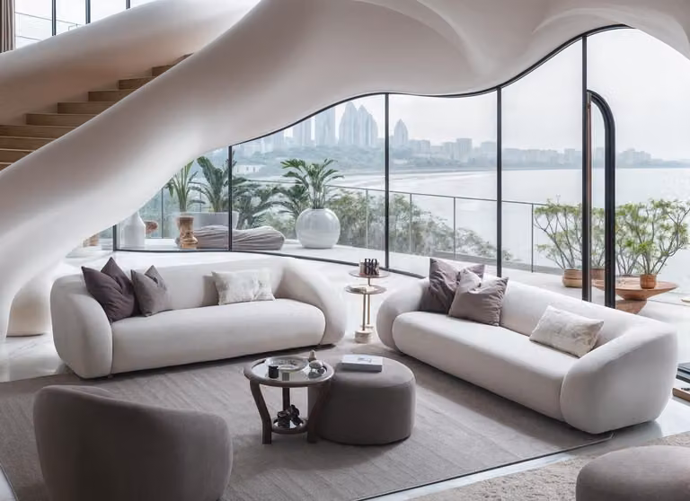 Moderner Wohnzimmer-Set 3+3+1-Sitzer Sofagarnitur mit Hocker