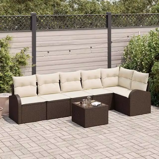 Set Divano da Giardino 7 pz Marrone e bianco polyrattan 3354737