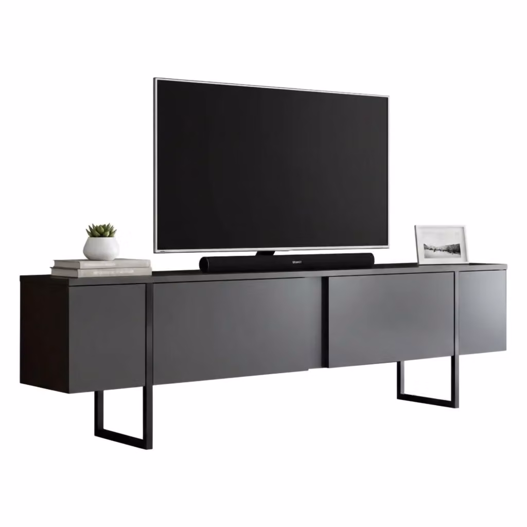 Abishia Mobile Porta TV con Cassetti in Legno e Metallo, Nero Antracite, L 180 cm x P 30 cm x H 50 cm – 2