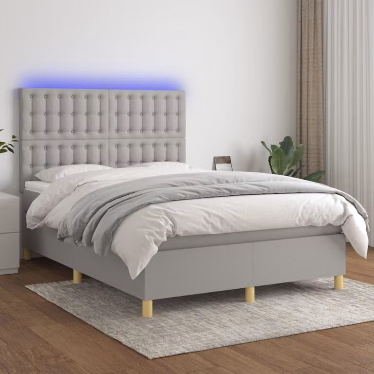 Maison Exclusive - Letto a Molle Materasso e LED Grigio Chiaro 140x190 cm Tessuto