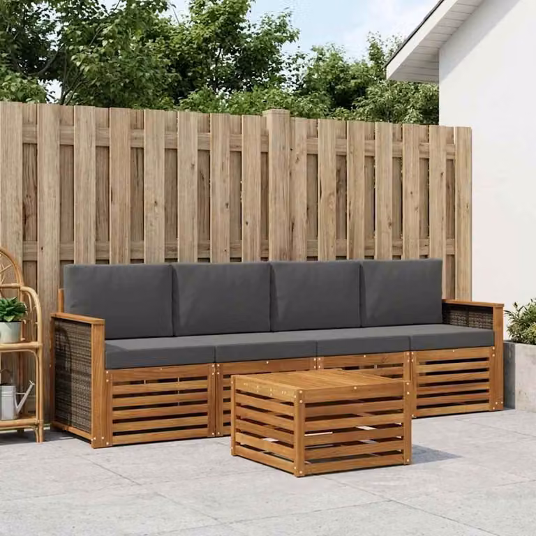 Set di divani da esterno vidaXL 5 pezzi in legno di acacia con cuscini, colori beige e antracite