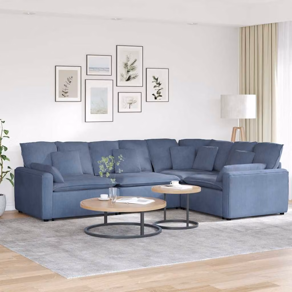 vidaXL Divano Modulare a L in Velluto Blu con Cuscini e Struttura in Metallo