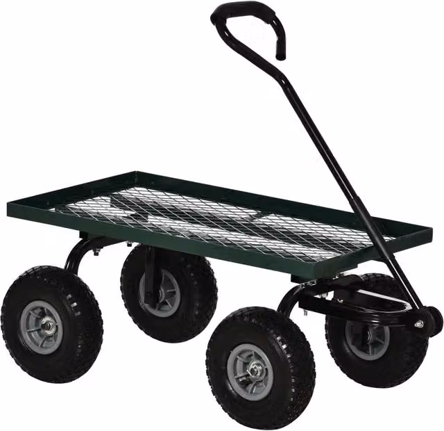 Carrello da giardino XYLO con maniglia e 4 ruote in acciaio, colore verde e nero, portata 150kg – 1