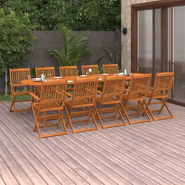 Set da pranzo da giardino vidaXL in legno di acacia massello marrone, 11 pezzi, L: 280 cm, P: 90 cm, H: 75 cm