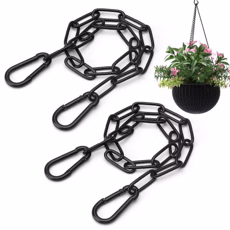 Catena in acciaio inossidabile, lunghezza 0,5 metri, colore nero, confezione da 2 pezzi, con gancio a scatto