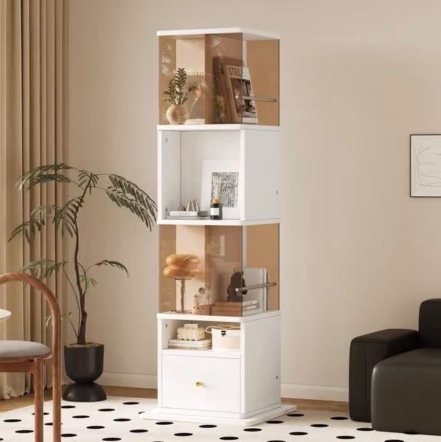 Vetrina girevole 50x50x160 cm in MDF e vetro, bianco e marrone,