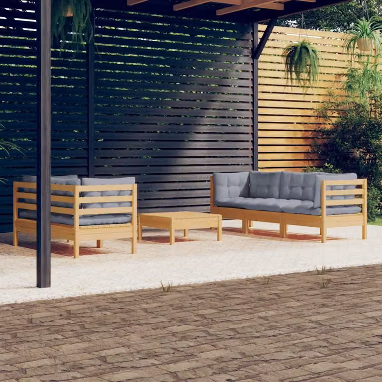Maison Exclusive - Set Divani da Giardino 6 pz con Cuscini Grigi Massello di Pino