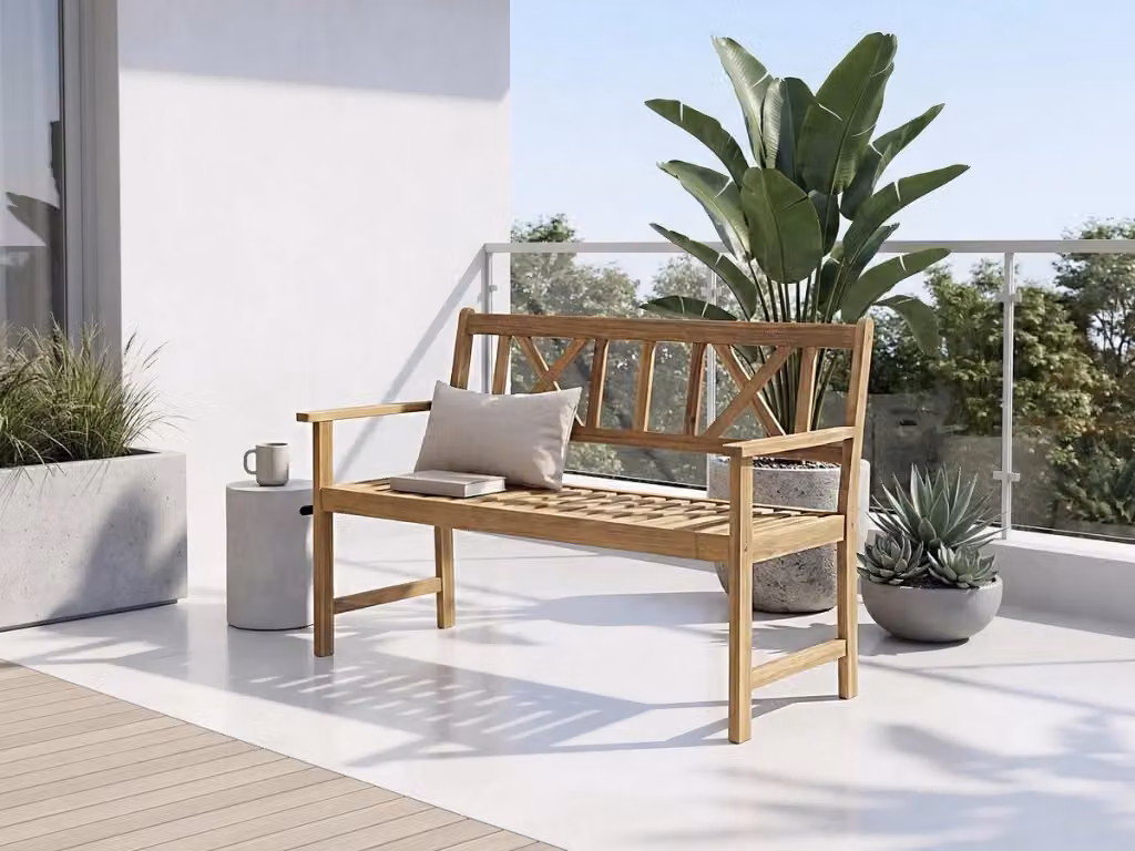 Panchina da giardino Surabaya Habitat in legno di acacia oliato, 2 posti, Marrone, L: 120 cm – 2