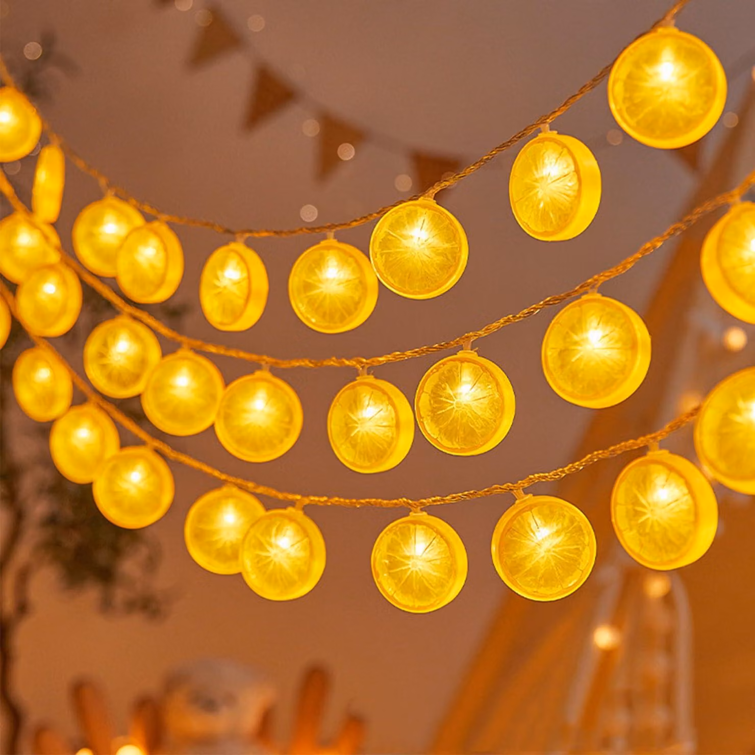 Catena luminosa - Lampada a forma di Citroen - 1,5 metri, 10 LED, Giallo, Luce bianco caldo