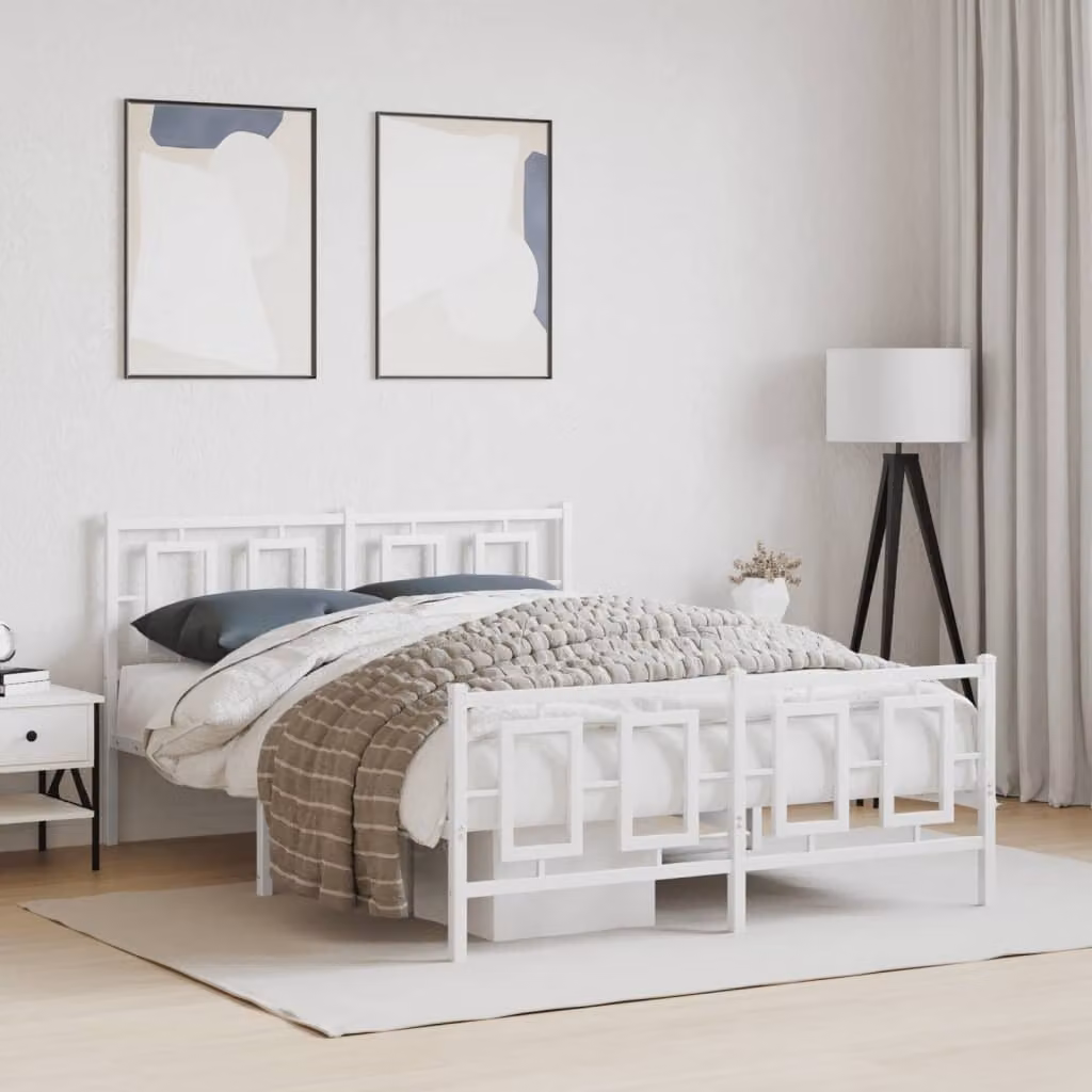Giroletto vidaXL con testiera e pediera in metallo bianco L/P/H: 140 x 190 x 91 cm