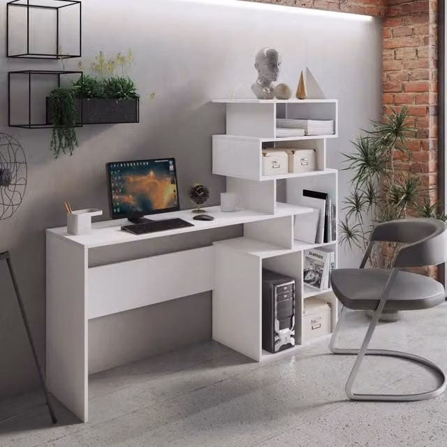 Scrivania Nicolosi con 6 vani bianca L: 158 cm, P: 40 cm, H: 135 cm