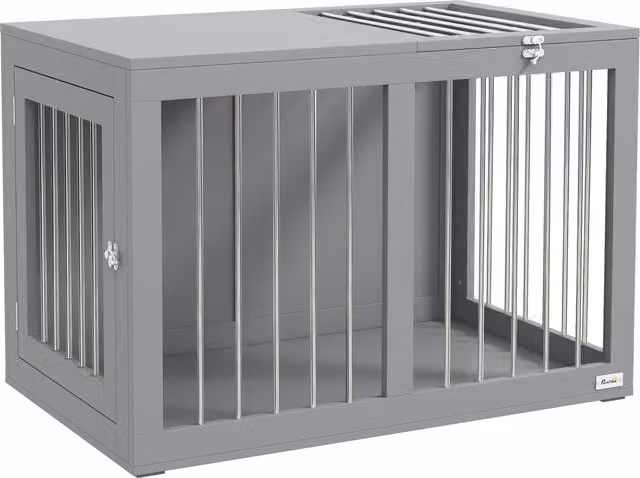 Gabbia per cani con cuccia e 2 porte chiudibili PawHut, Grigio, L: 80 cm, P: 50 cm, H: 56,5 cm