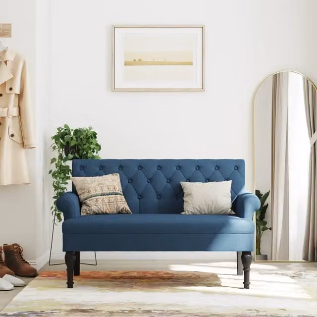 Panca con schienale blu in tessuto e legno vidaXL L: 120 cm, P: 62 cm, H: 75,5 cm