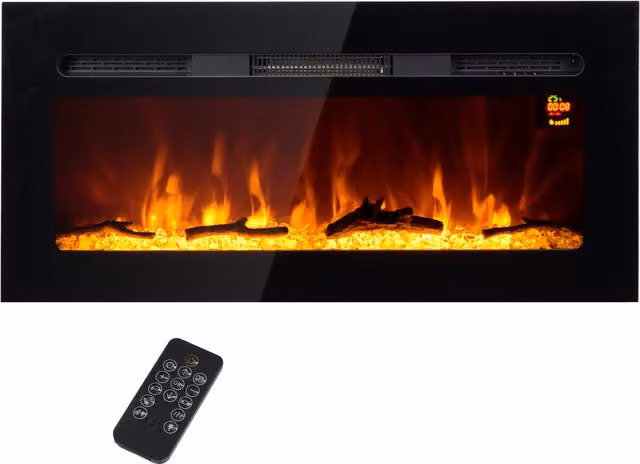 Camino Elettrico HOMCOM 1800W con Telecomando in Acciaio e Vetro Temperato, Nero, L 91.4 x H 45 x P 15.8 cm