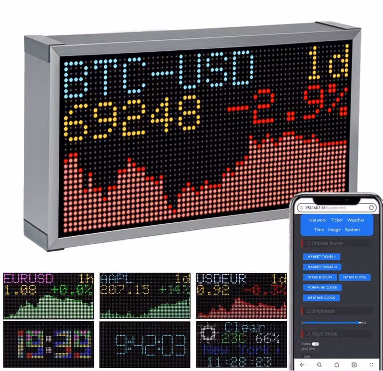 Monitor per il prezzo di Bitcoin, orologio digitale, 64x32 pixel