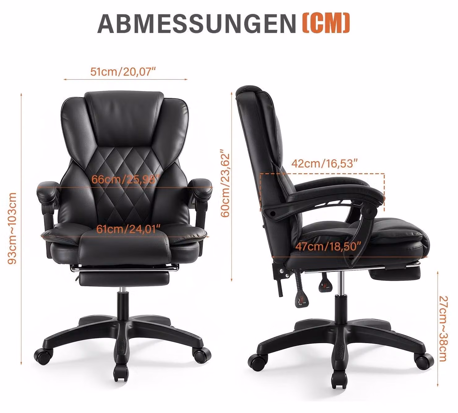 Sedia da ufficio - Sedia da ufficio con poggiapiedi - Sedia per ufficio - Sedia da lavoro - Sedia girevole - Design ergonomico