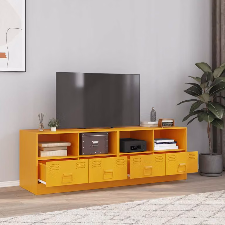 Set di 2 mobili TV vidaXL in metallo giallo, stile moderno per il tuo soggiorno, L 67 cm x P 39 cm x H 44 cm