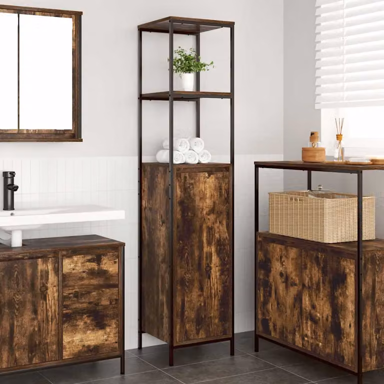 Mobile da bagno vidaXL con ripiani e ante in rovere fumo, L/P/H: 36 x 35 x 165 cm