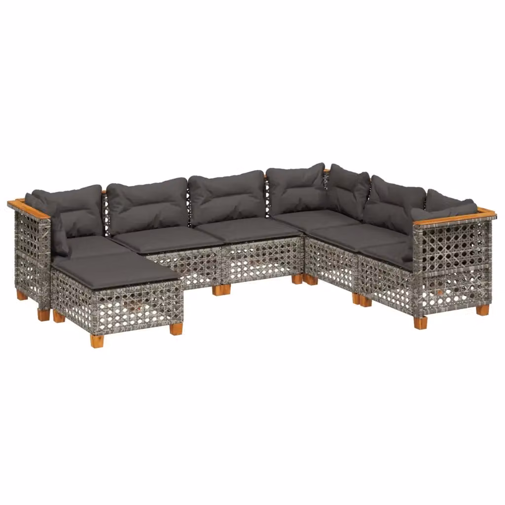 vidaXL Set Divani da Giardino 7 pz in Polyrattan Grigio con Cuscini Imbottiti e Coperture Rimovibili – 2