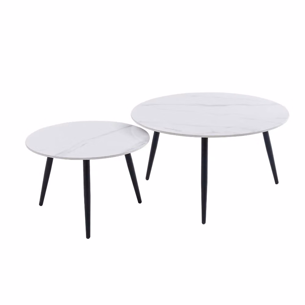 Set di 2 tavolini da salotto Effezeta Italia con piano in ceramica effetto marmo bianco lucido e gambe in metallo nero – 2