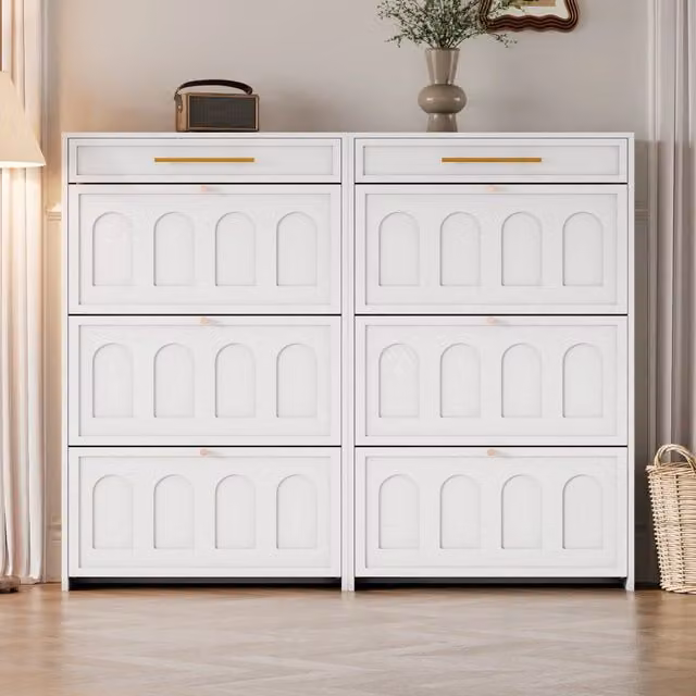 Desviae Scarpiera con 12 ripiani regolabili e 2 cassetti in MDF bianco per ingresso soggiorno e ufficio 140 × 25 × 123,5 cm