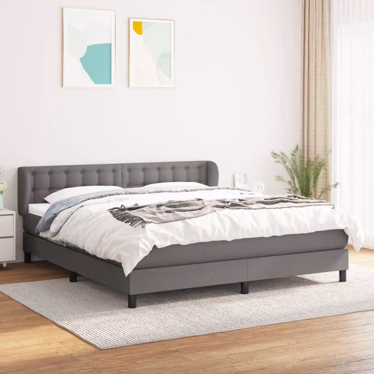 The Living Store Letto a molle con materasso grigio scuro 160x200 cm in tessuto