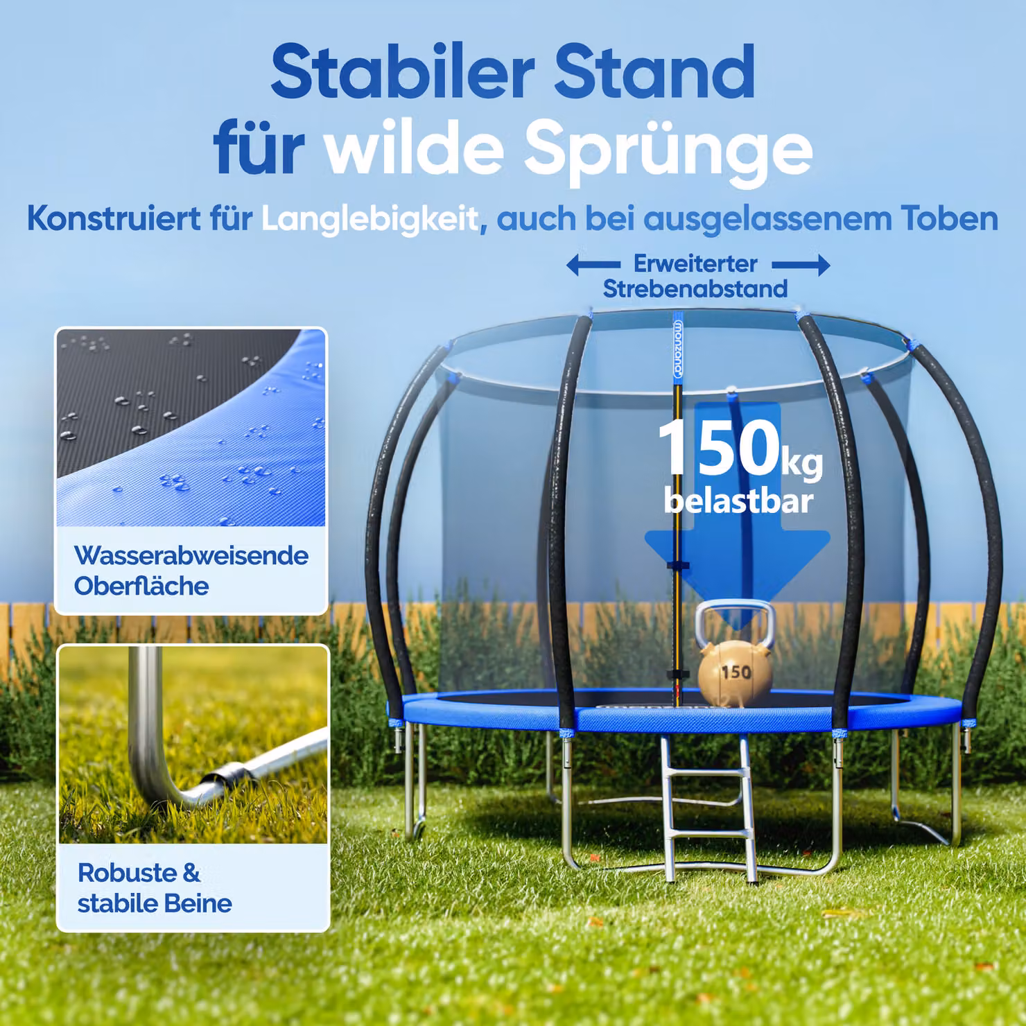 Trampolino Elastico Monzana con Rete di Sicurezza, Colore Antracite, Ø 244 cm, Certificazione GS – 4