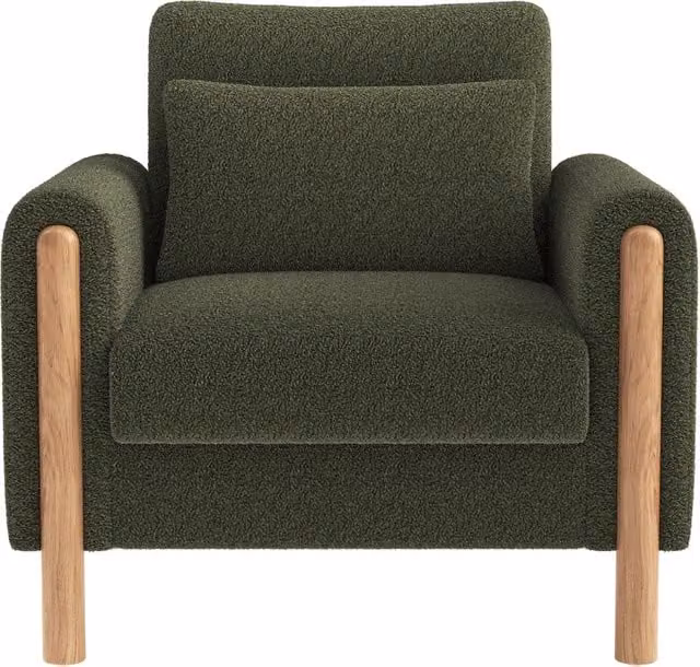 Poltrona lounge Chicfurn a 1 posto in tessuto bouclé verde con braccioli e cuscino spesso, L: 83 cm, P: 87 cm, H: 88.5 cm – 1