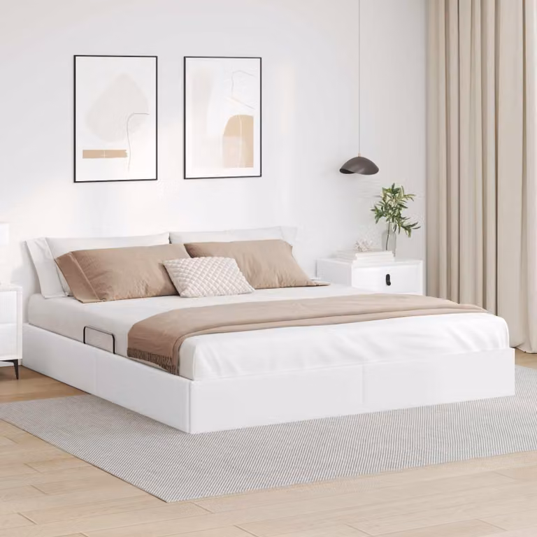 Letto ottomano vidaXL in pelle sintetica bianco, L: 180 cm, P: 200 cm, H: 203 cm